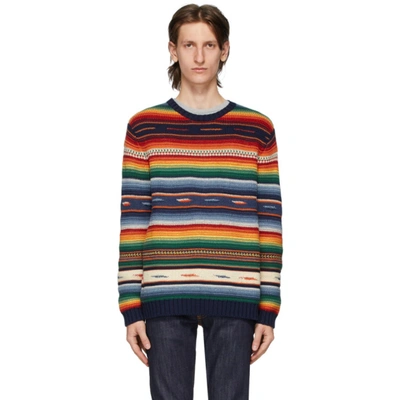 Polo Ralph Lauren Long-sleeve Striped Cotton-blend Sweater In Royal Serape