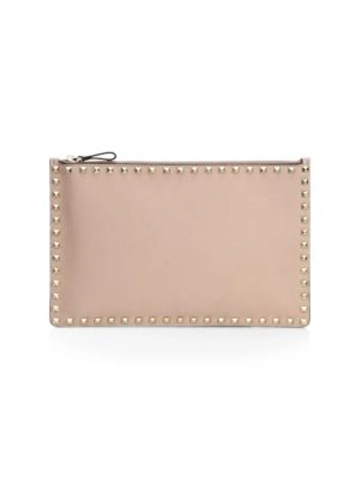 Valentino Garavani Rockstud Light Pink Leather Pouch In Poudre