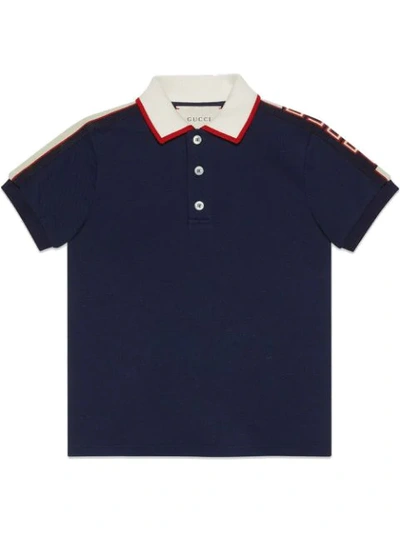 Gucci Kids' Contrasting Collar Polo Top In Dark Blue Cotton