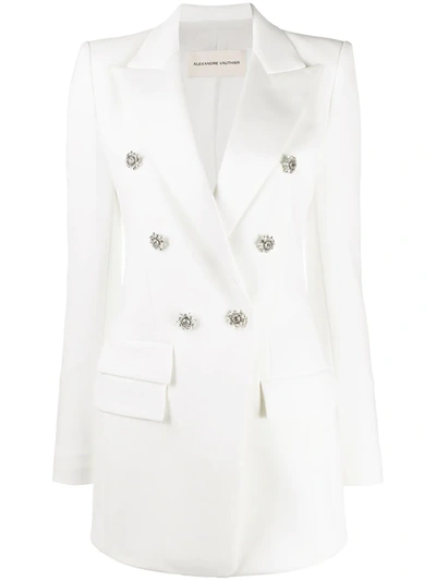 Alexandre Vauthier Double Breasted Crepe Long Blazer In White