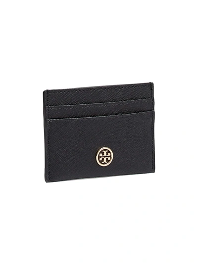 Tory Burch Robinson Leather Card Case In Black