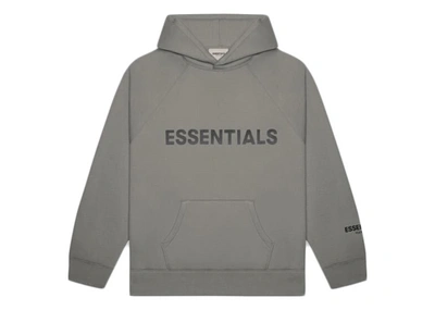 Pre-owned Fear Of God Essentials 3d Silicon Applique Pullover Hoodie Gray Flannel/charcoal