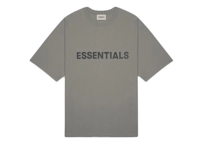 Pre-owned Fear Of God Essentials 3d Silicon Applique Boxy T-shirt Gray Flannel/charcoal