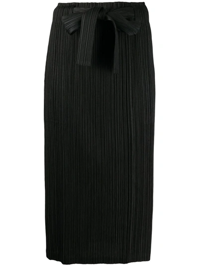 Issey Miyake Belted Micro-pleated Skirt In Black