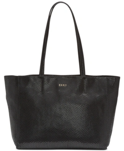 Dkny Sally Leather East-west Tote, Created For Macy's In Black/gold
