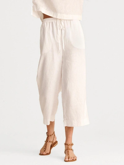 Dkny Drawstring Wide-leg Cropped Linen Pants In Ivory