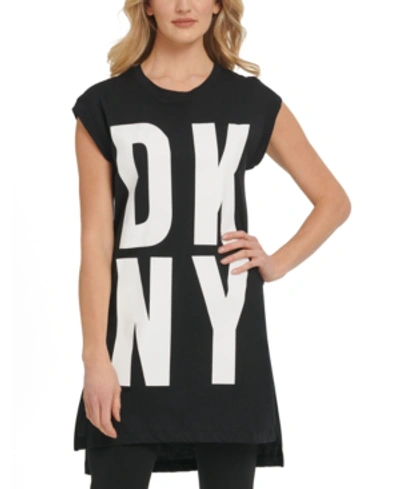 Dkny Longline Logo-print Waistcoat Top In Black/white