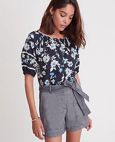 Ann Taylor Floral Puff Sleeve Tee In Night Sky