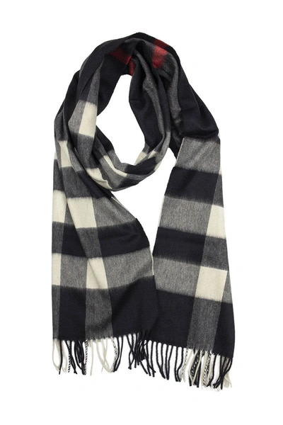 Burberry Check Cashmere Scarf In Navy