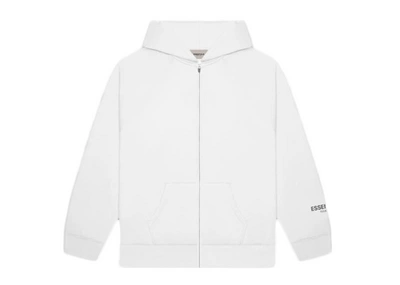 Pre-owned Fear Of God  Essentials Full Zip Up Hoodie Applique Logo White