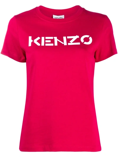 Kenzo Logo Print T-shirt In Fuchsia,white