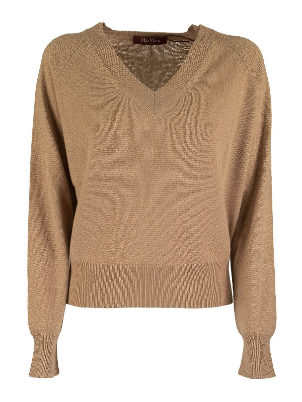 Max Mara Jock V-neck Sweater In Wool And Cashmere Camel | ModeSens