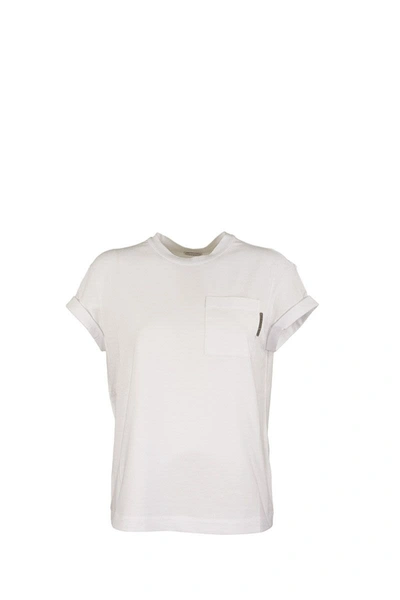 Brunello Cucinelli Short Sleeve T-shirt Cotton Jersey T-shirt With Precious Detail In White