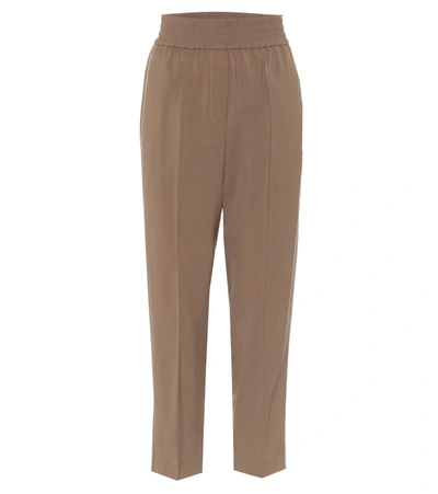 Brunello Cucinelli High-rise Stretch-wool Straight Pants Brown