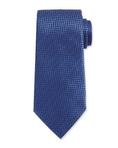 Ermenegildo Zegna Herringbone Woven Silk Tie, Blue