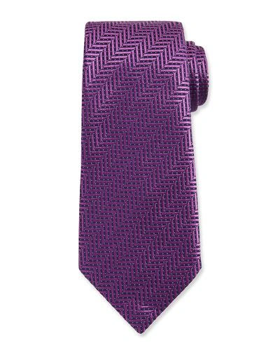 Ermenegildo Zegna Dotted Herringbone Woven Silk Tie, Purple
