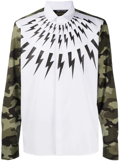 Neil Barrett Thunderbold-print Camouflage-pattern Shirt In White