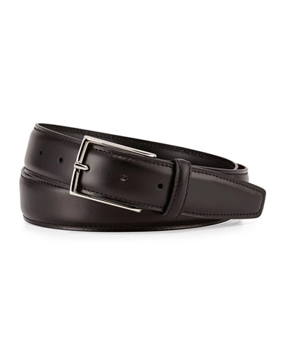 Ermenegildo Zegna Leather Belt W/polished Buckle, Dark Brown