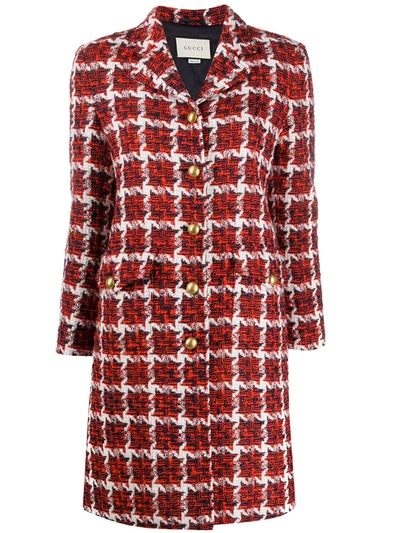 Gucci Single-breasted Tweed Coat In Red