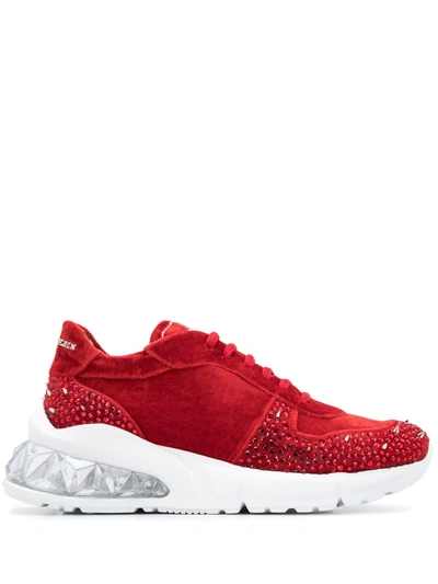 Philipp Plein Velvet Studs Low-top Sneakers In Red