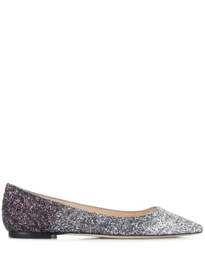 Jimmy Choo Romy Glitter-embellished Ballerina Shoes In Purple,silver,grey