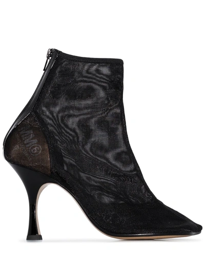 Mm6 Maison Margiela Mesh Square Toe Ankle Boots In Black