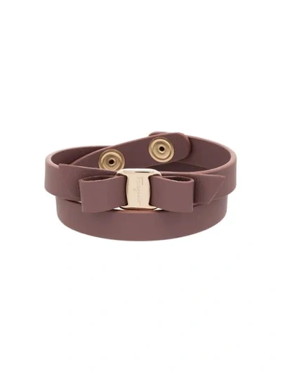 Ferragamo Pink Bow Leather Wrap Bracelet