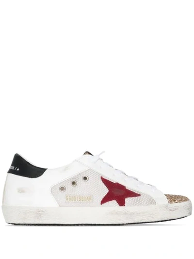 Golden Goose White Superstar Mesh Leather Sneakers In Gold