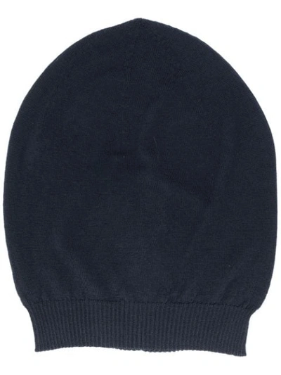 Rick Owens Knitted Ribbed Trim Beanie In Blue