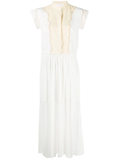 Chloé White And Cream Cap Sleeve Button-down Midi Dress