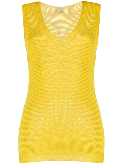 Pre-owned Hermes 1990s  V-neck Knitted Top In Yellow