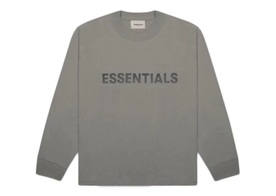 Pre-owned Fear Of God Essentials 3d Silicon Applique Boxy Long Sleeve T-shirt Gray Flannel/charcoal