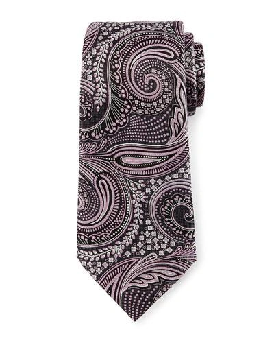 Ermenegildo Zegna Floral Paisley Silk Tie, Gray/pink