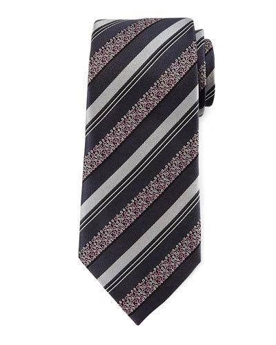 Ermenegildo Zegna Satin Floral Striped Tie, Gray
