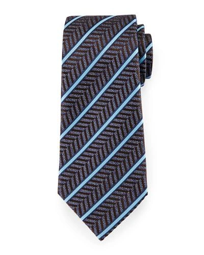 Ermenegildo Zegna Herringbone Satin-stripe Tie, Blue