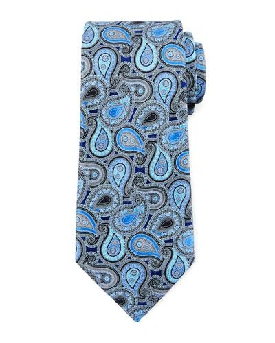 Ermenegildo Zegna Layered Paisley Pine Tie, Blue