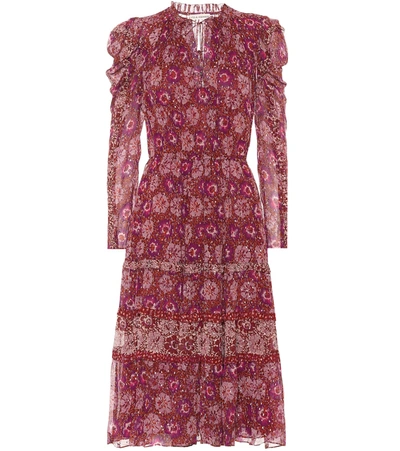 Ulla Johnson Alessandra Ruffled Tiered Printed Fil Coupé Silk-blend Midi Dress In Burgundy