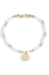 Little Words Project Faith Beaded Stretch Bracelet In White/ Gold