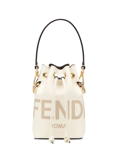 Fendi Mon Trésor Mini Debossed Leather Bucket Bag In White