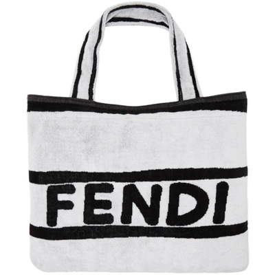 Fendi Black And White Logo Towel Tote Bag In F05wl Wh/bk