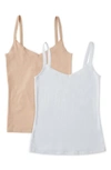 On Gossamer 2-pack Cabana Cotton Reversible Camisoles In Champagne,white