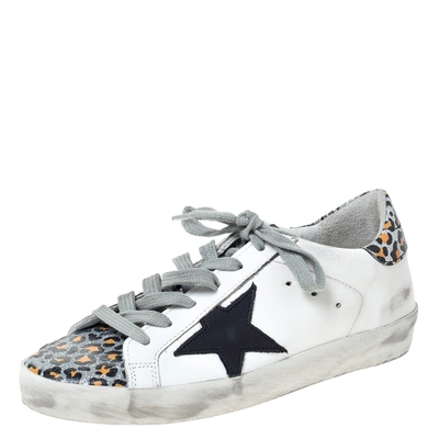 Pre-owned Golden Goose Deluxe Brand White Leather And Leopard Print Leather Superstar Sneakers Size 35