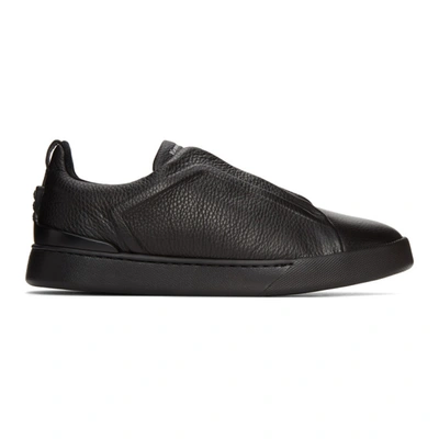 Ermenegildo Zegna Slip On Triple Sneakers In Black Leather