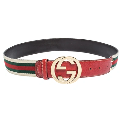 Pre-owned Gucci Red Web Canvas And Leather Interlocking Gg Buckle Belt 80cm