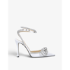 Mach&mach Double Bow Crystal-embellished Satin Heeled Sandals In Black,pink