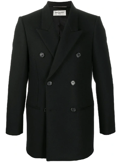 Saint Laurent Double Breast Wool & Cashmere Coat In Black