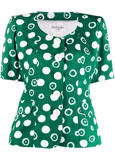 Pre-owned Saint Laurent 1980s Polka Dot Print Short-sleeved Jacket In Green