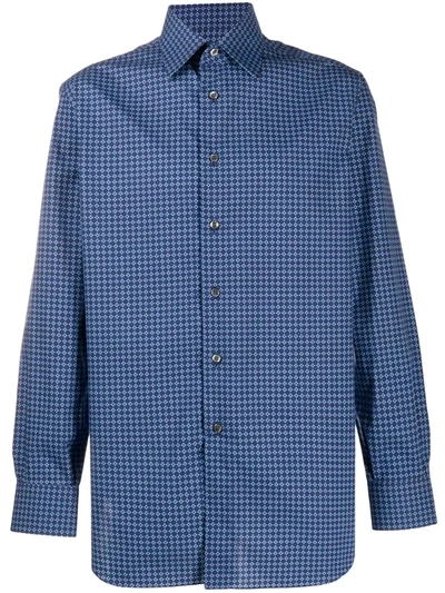 Brioni Geometric-print Long-sleeve Shirt In Blue