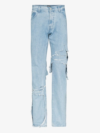 Raf Simons Distressed Layered Slim Fit Jeans In Blue
