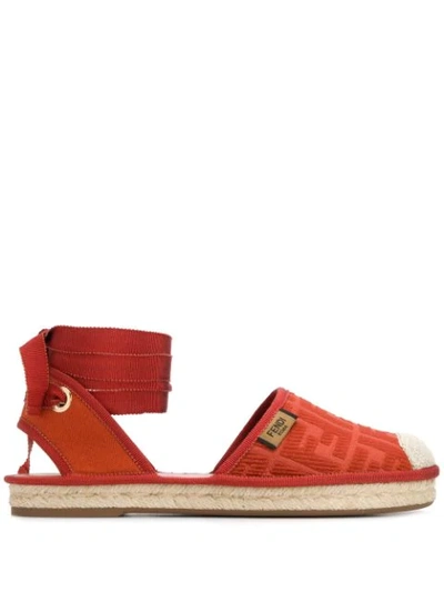 Fendi Ff Motif-embroidered Espadrilles In Orange